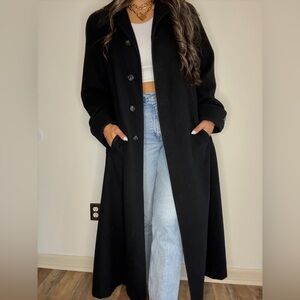 Albert Nipon Black Long Wool Trench Coat